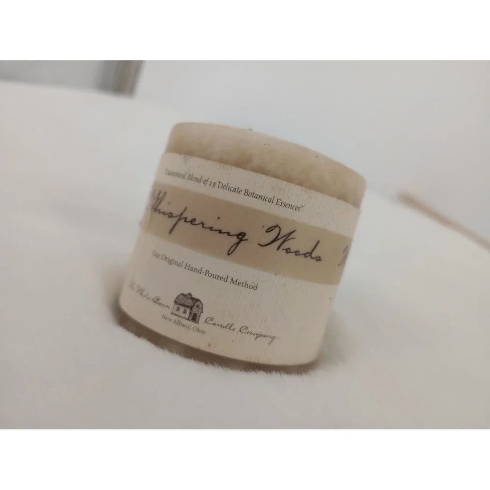 VINTAGE THE WHITE BARN WHISPERING WOODS PILLAR‎ CANDLE HAND POURED RARE